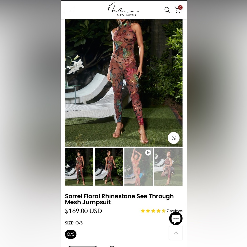 MEWMEWS Sorrel Floral Rhinestone See Through Mesh Jumpsuit